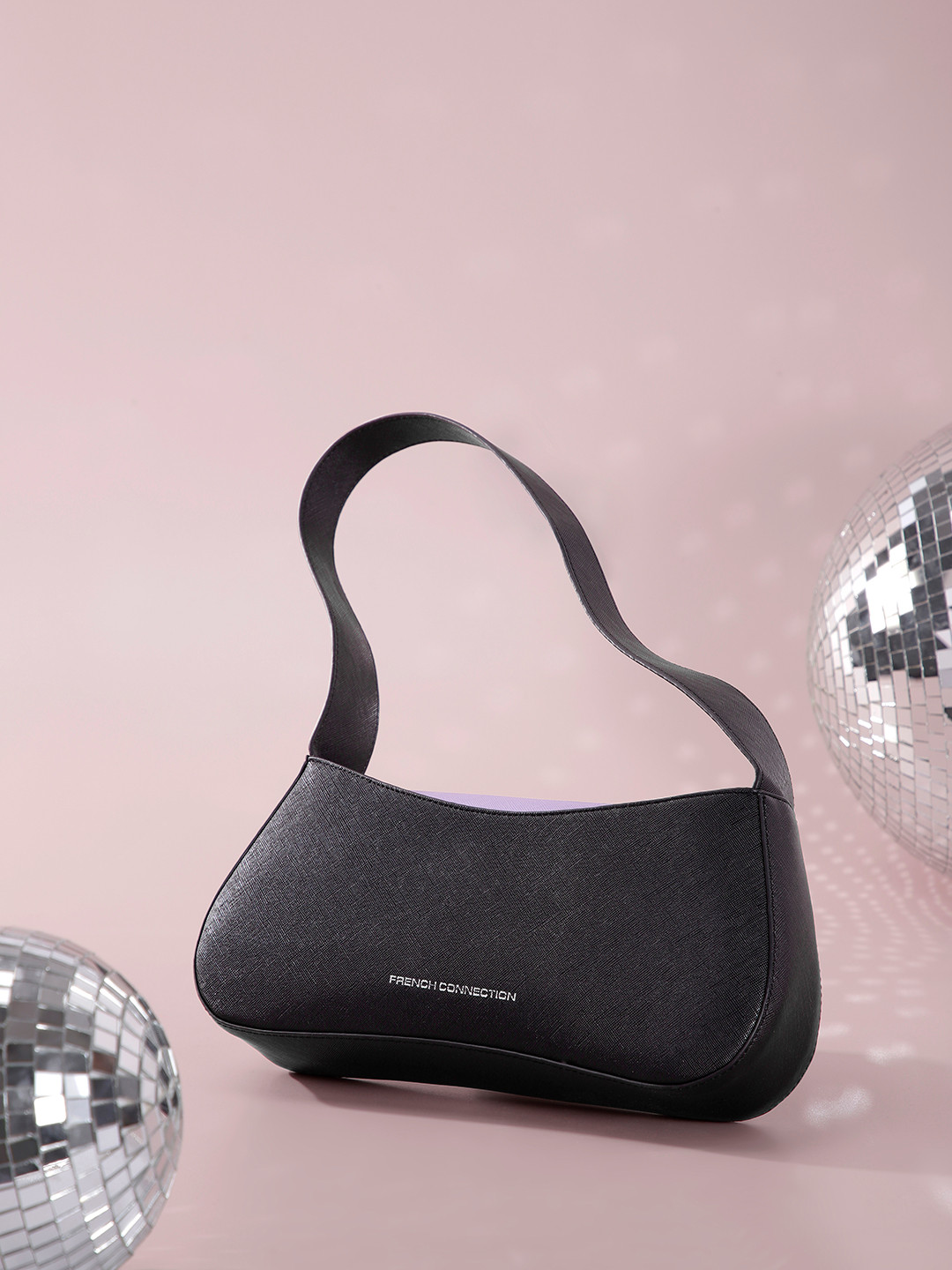 

French Connection Colourblocked PU Structured Hobo Bag, Black