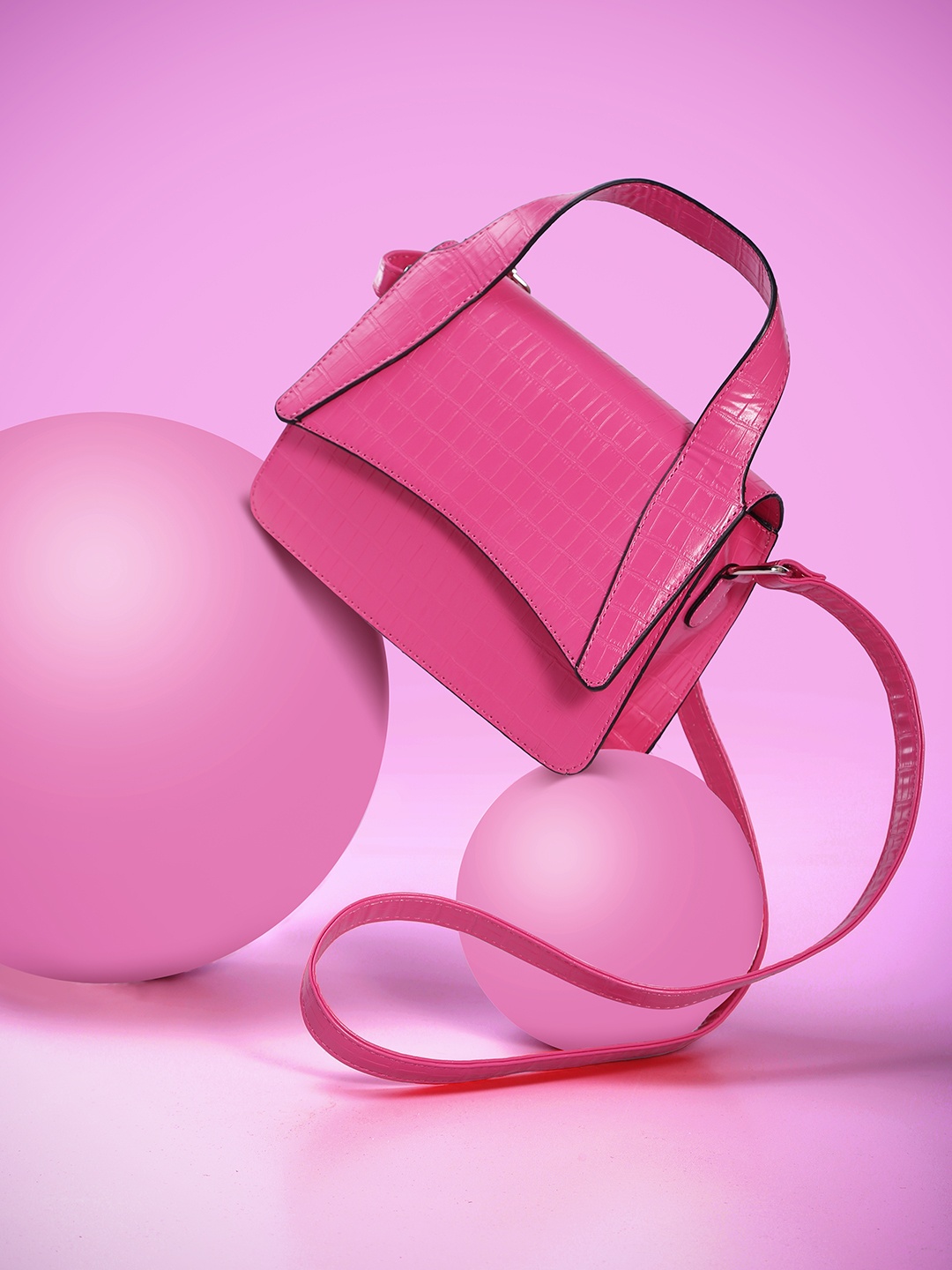 

French Connection Animal Textured Structured Satchel, Pink