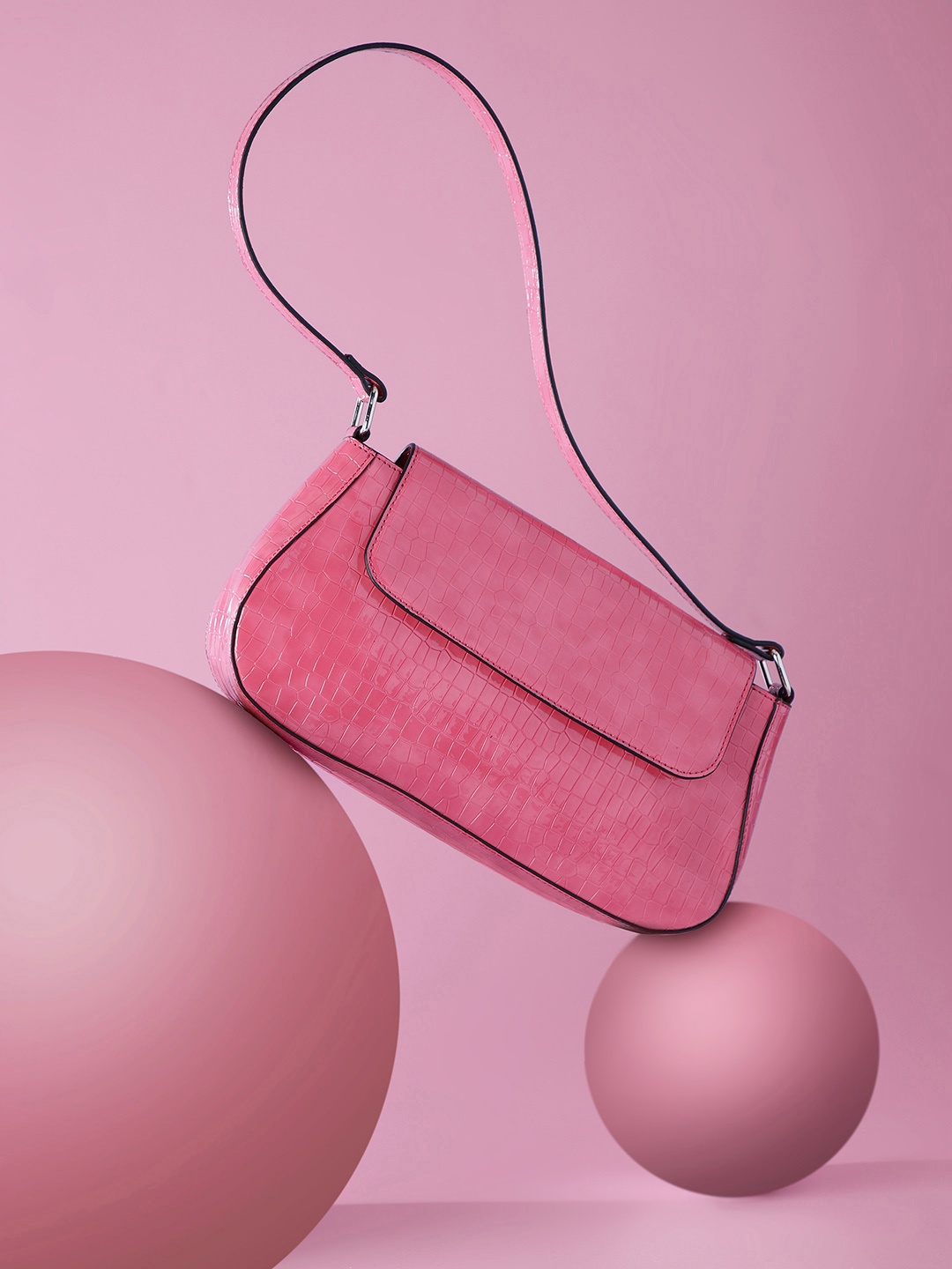 

French Connection Animal Textured Structured Baguette Bag, Pink
