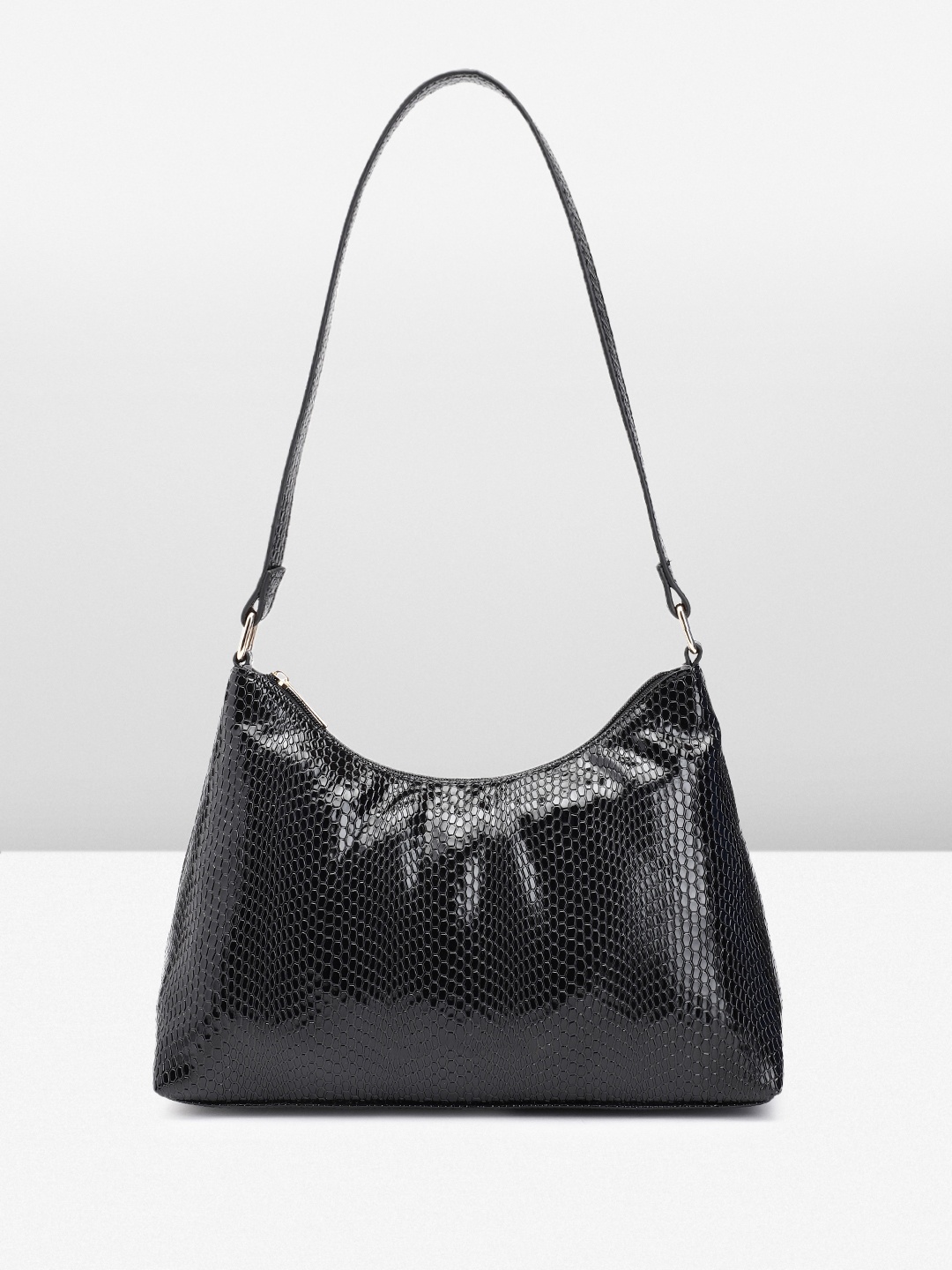 

French Connection Crocodile Textured PU Structured Shoulder Bag, Black