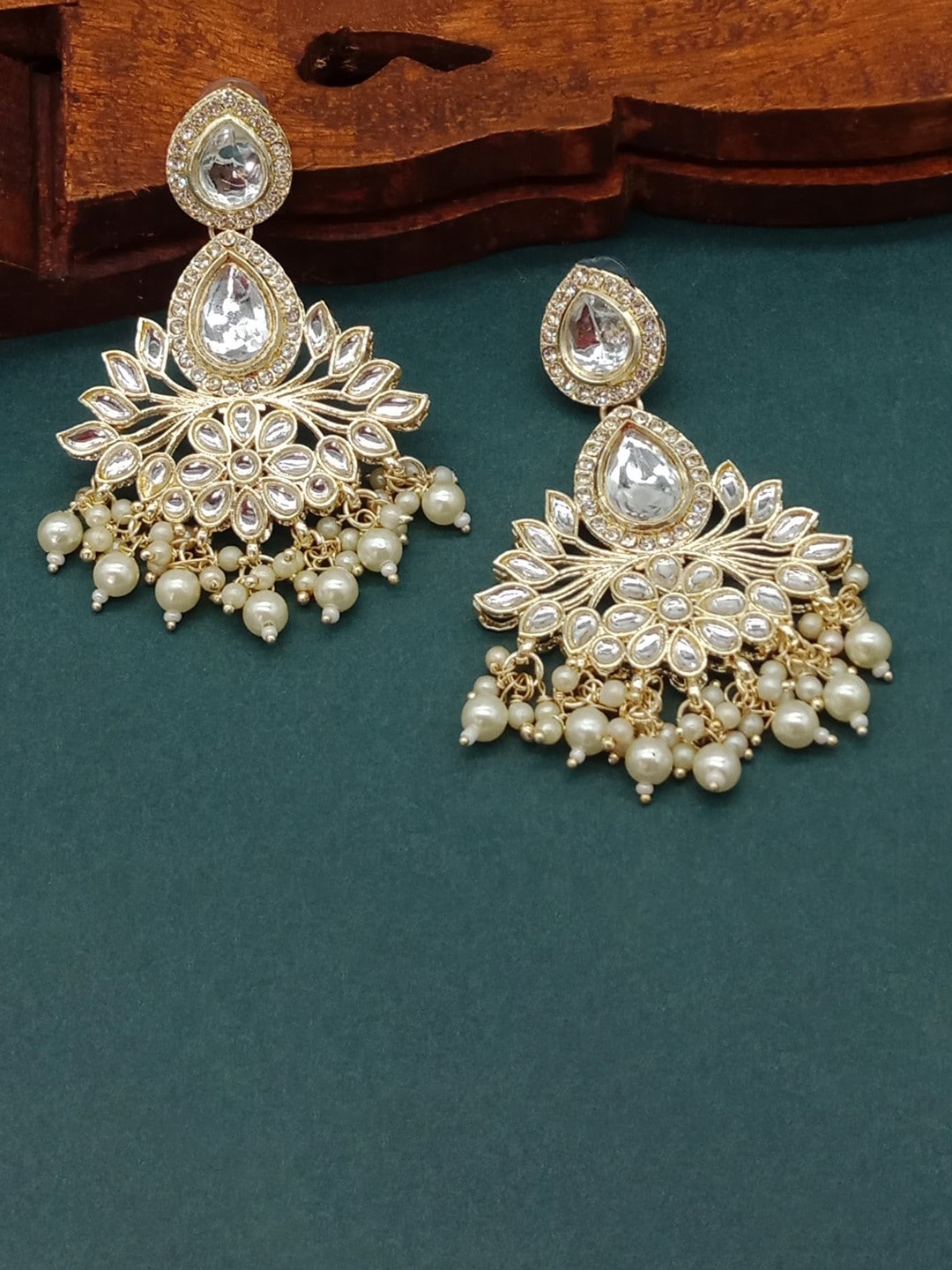 

AASHISH IMITATION Gold Plated Kundan Studded Drop Earrings