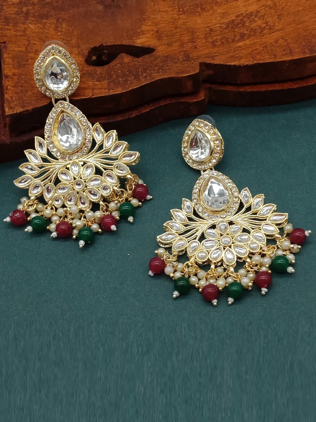 

AASHISH IMITATION Gold Plated Kundan Studded Drop Earrings