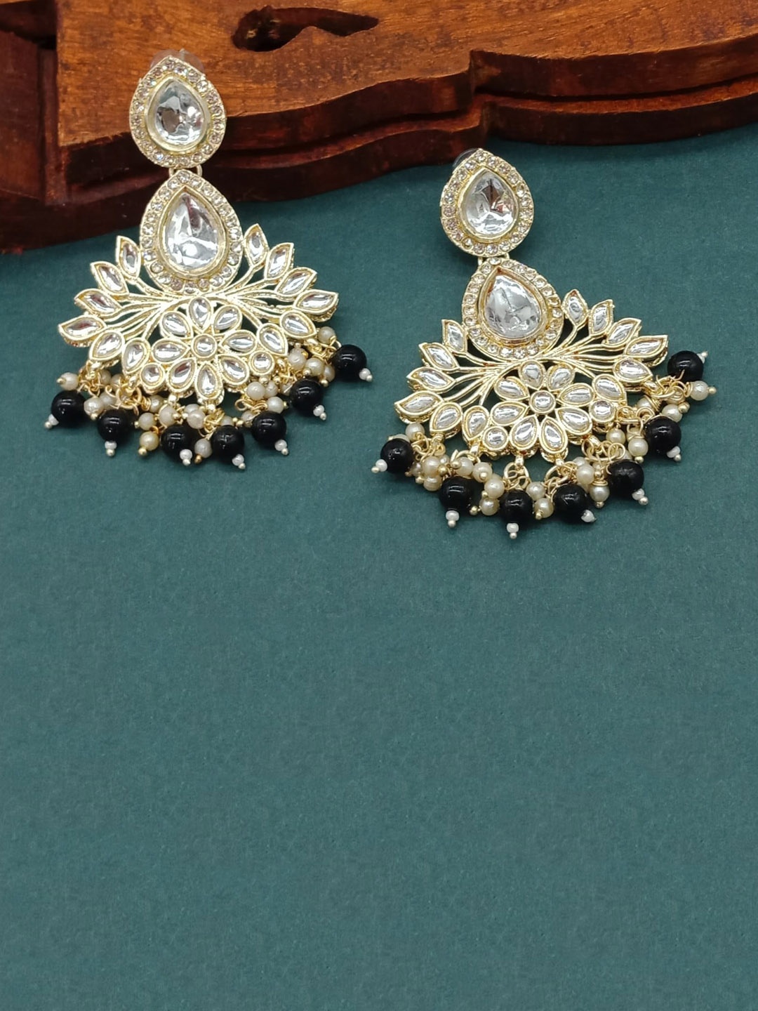 

AASHISH IMITATION Gold Plated Kundan Studded Drop Earrings