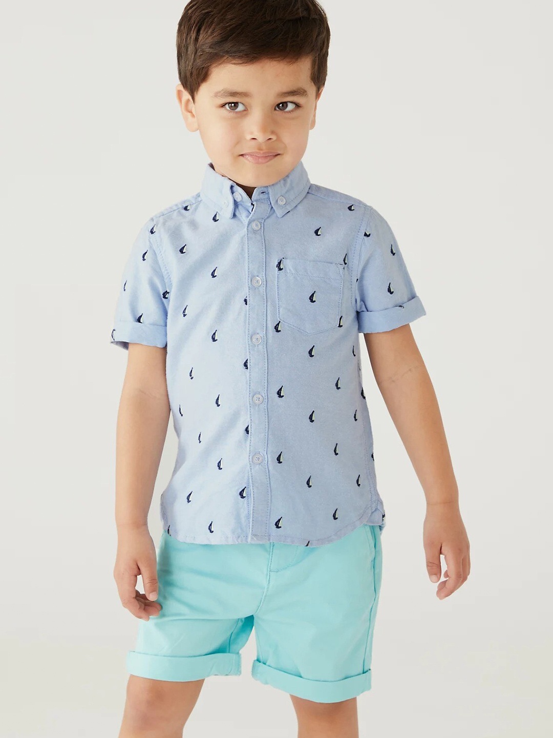 

Marks & Spencer Boys Printed Shirt With Shorts, Blue