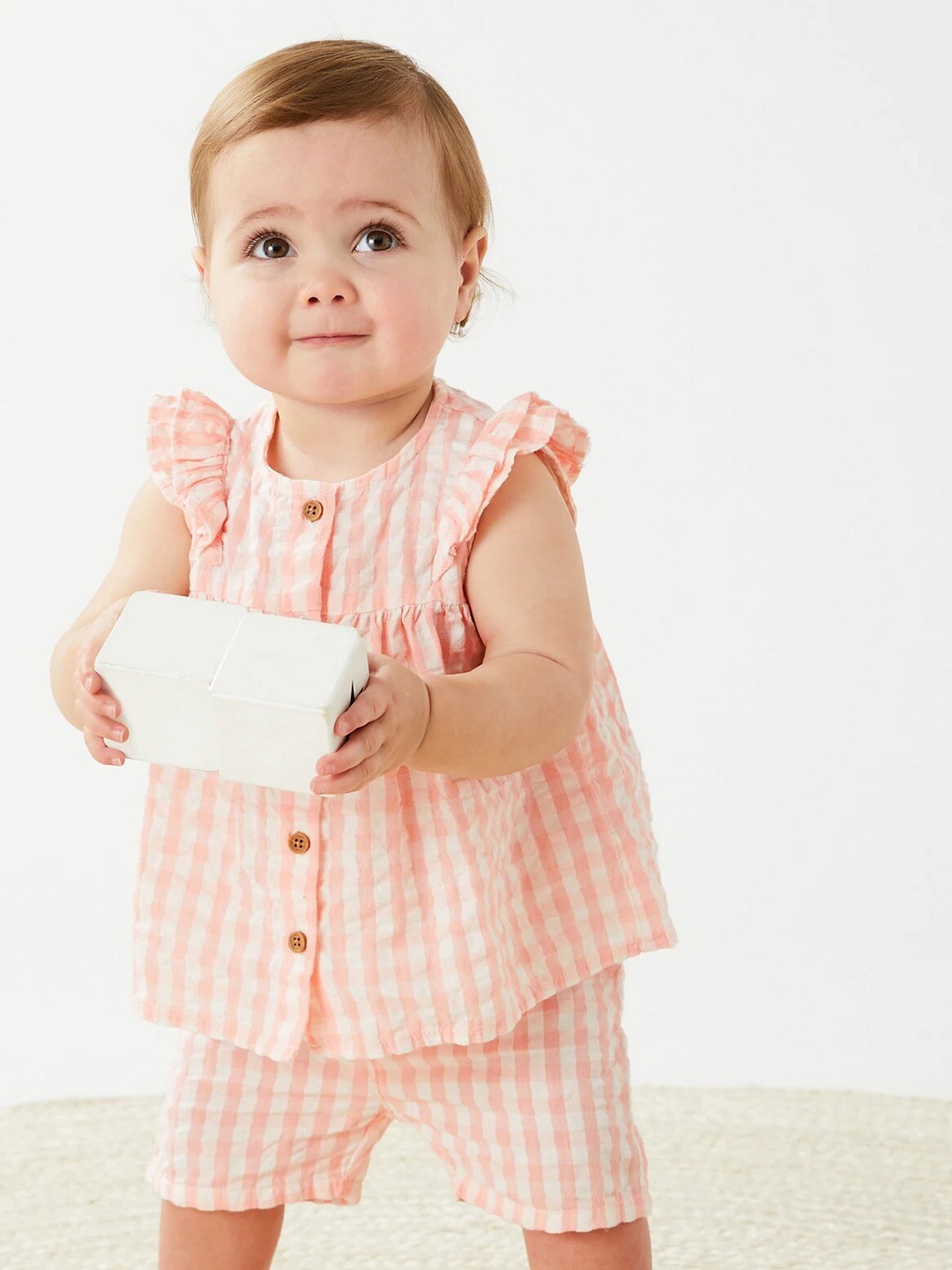 

Marks & Spencer Girls Checked Top With Shorts, Peach