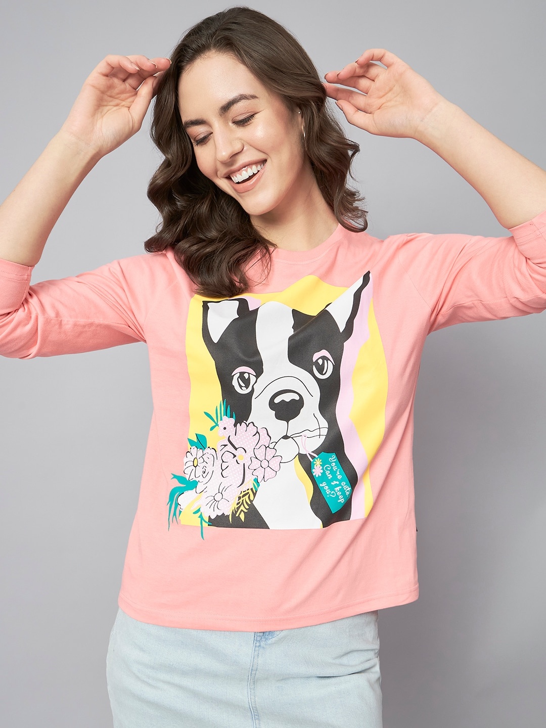 

The Dry State Pink Graphic Printed Cotton Loose T-shirt