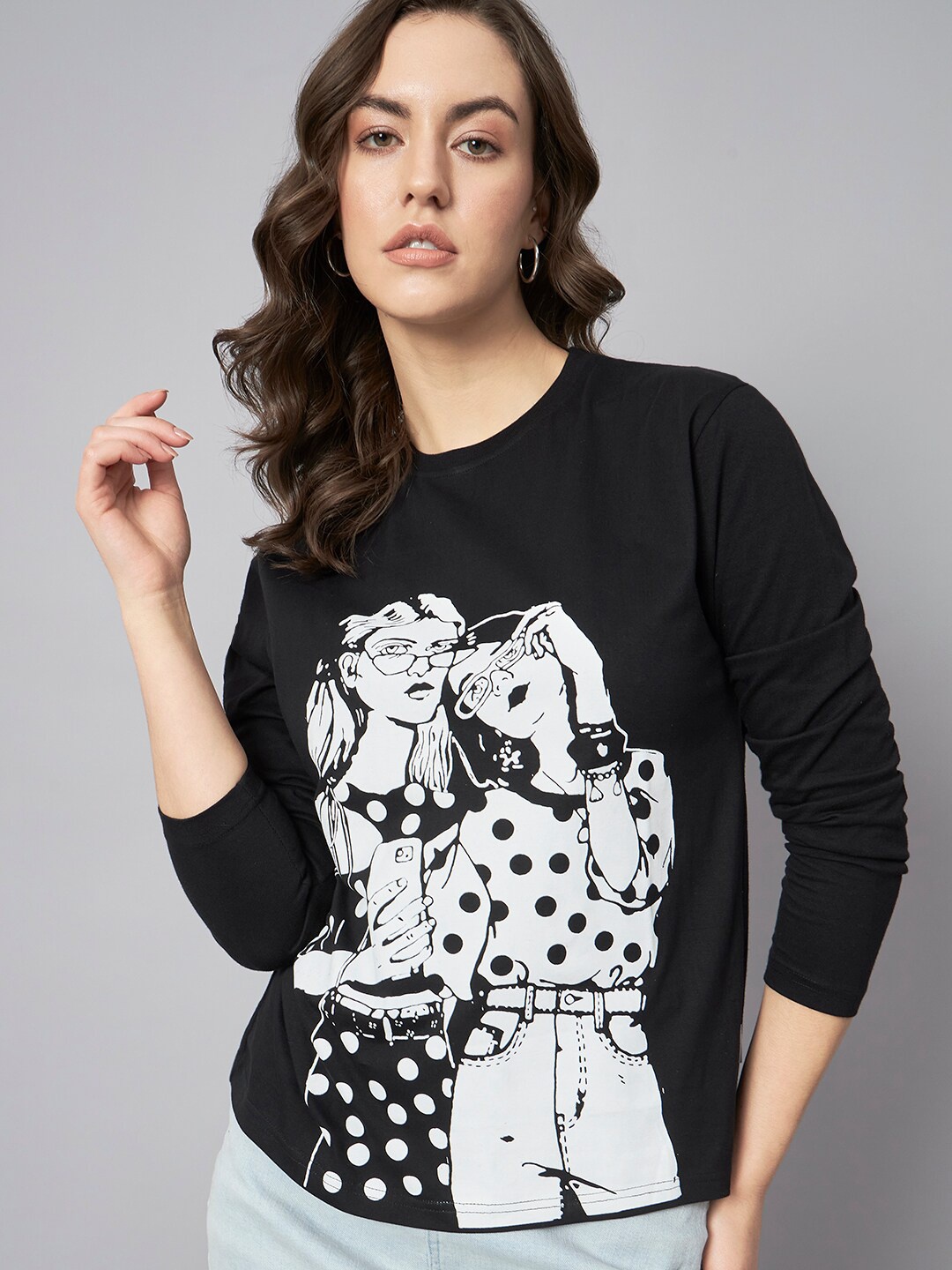 

The Dry State Black Graphic Printed Cotton Loose T-shirt