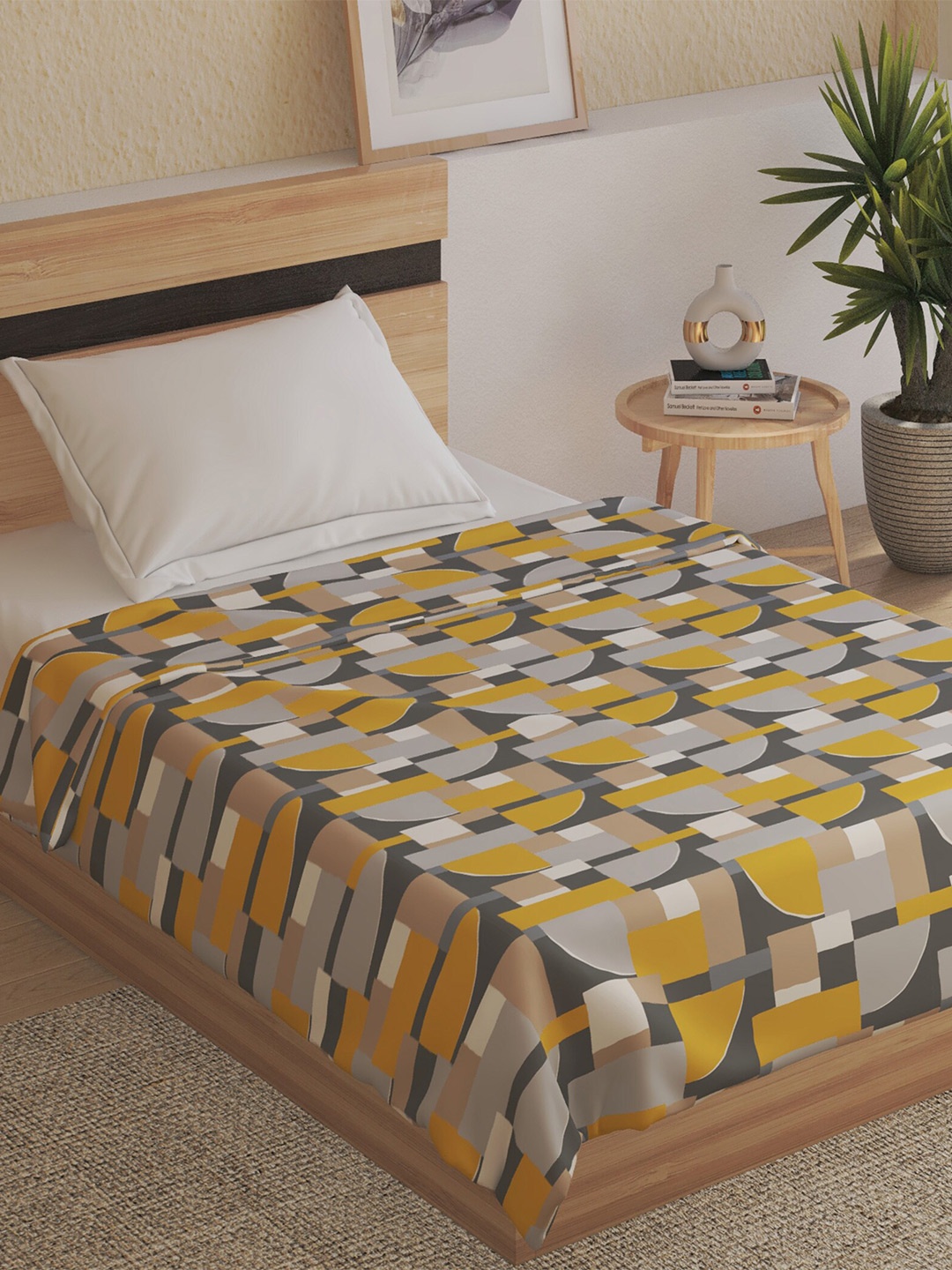 

Home Centre Pacific Archer Yellow & Grey Printed Summer Single Bed Blanket