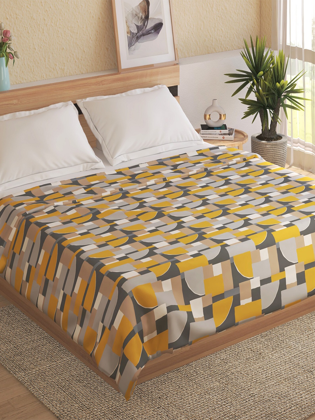 

Home Centre Pacific Archer Yellow & Grey Printed Summer Double Bed Blanket