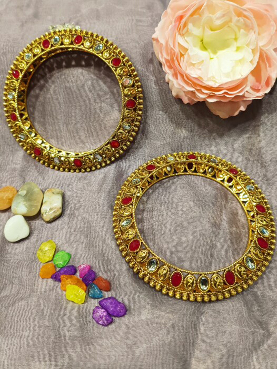 

FEMMIBELLA Set Of 2 Gold-Plated & Stone Studded Bangles