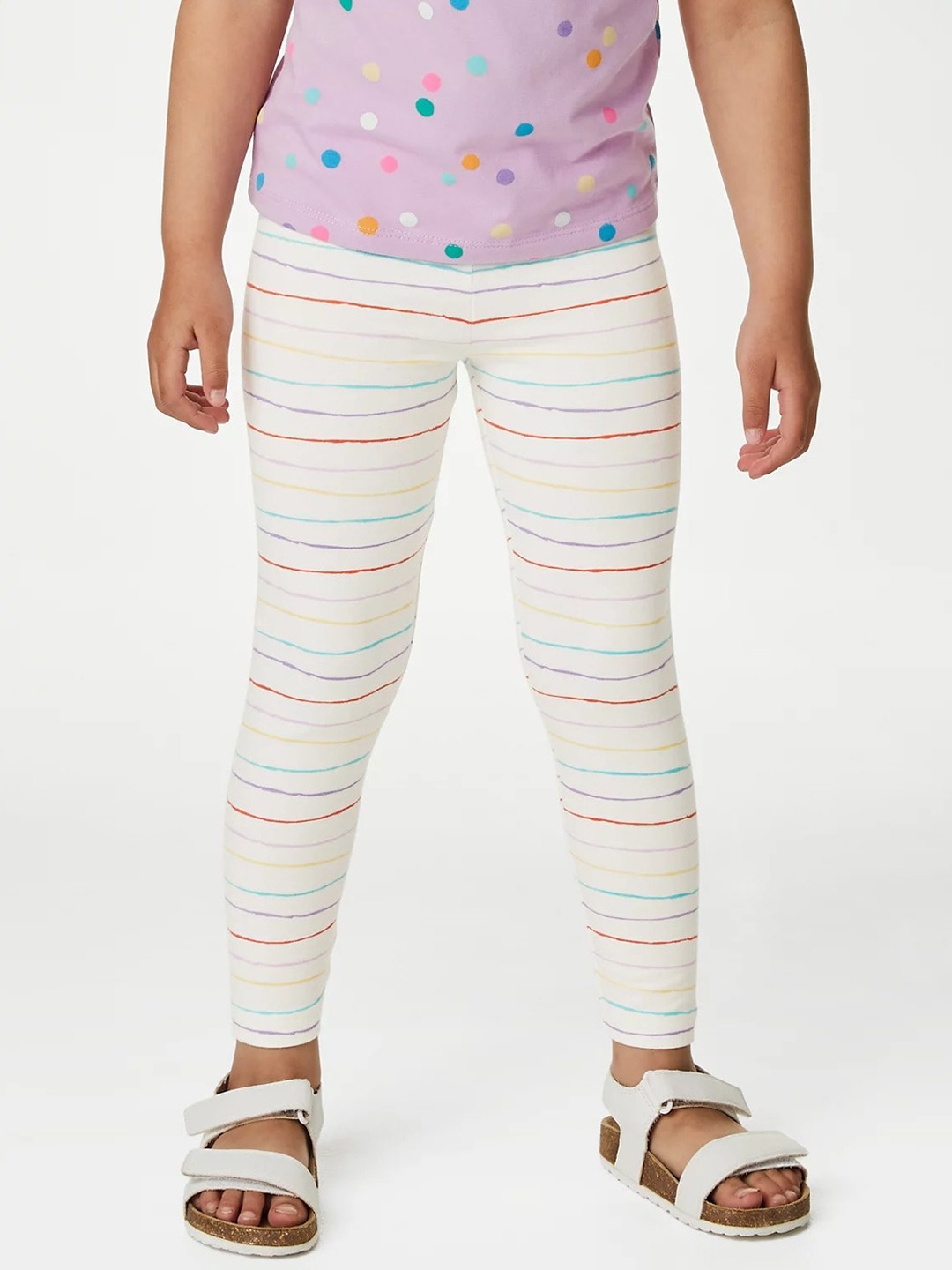 

Marks & Spencer Girls Striped Ankle-Length Leggings, White