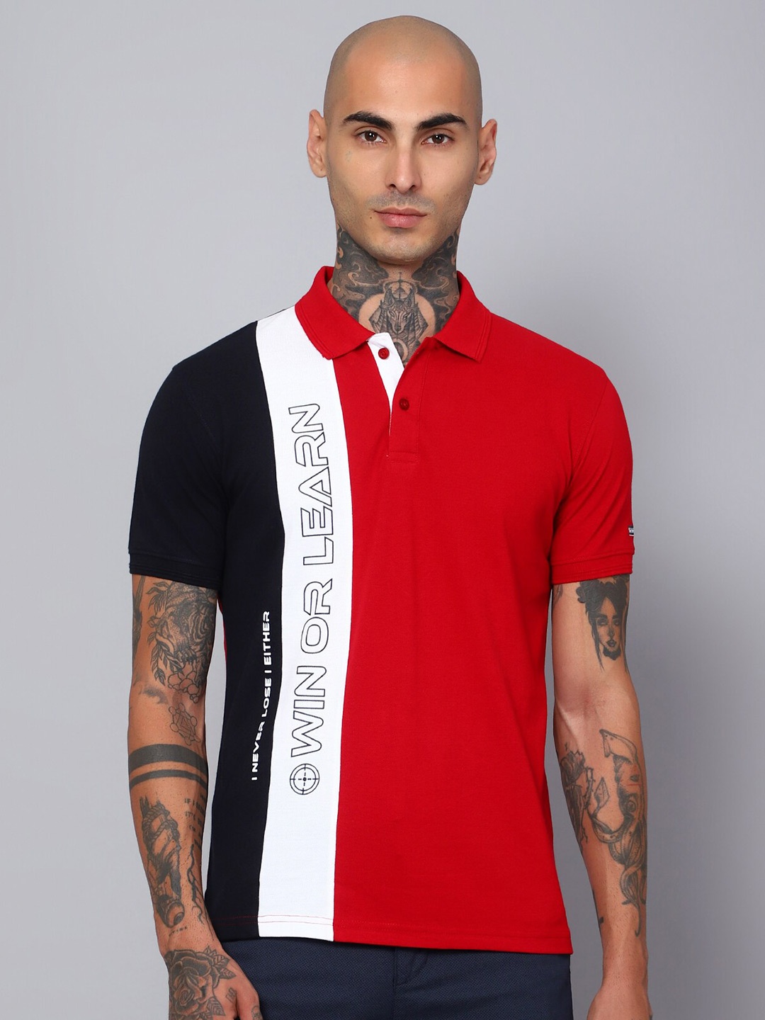 

Cantabil Colourblocked Polo Collar Cotton T-shirt, Red