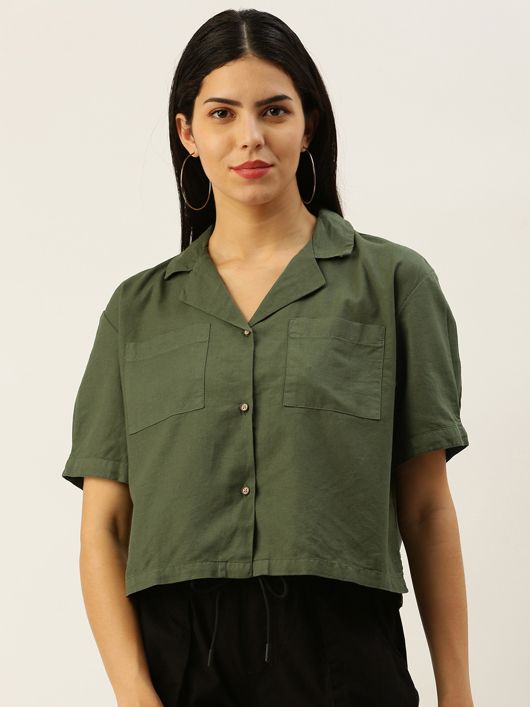 

Bene Kleed Women Boxy Cotton Linen Casual Shirt, Green