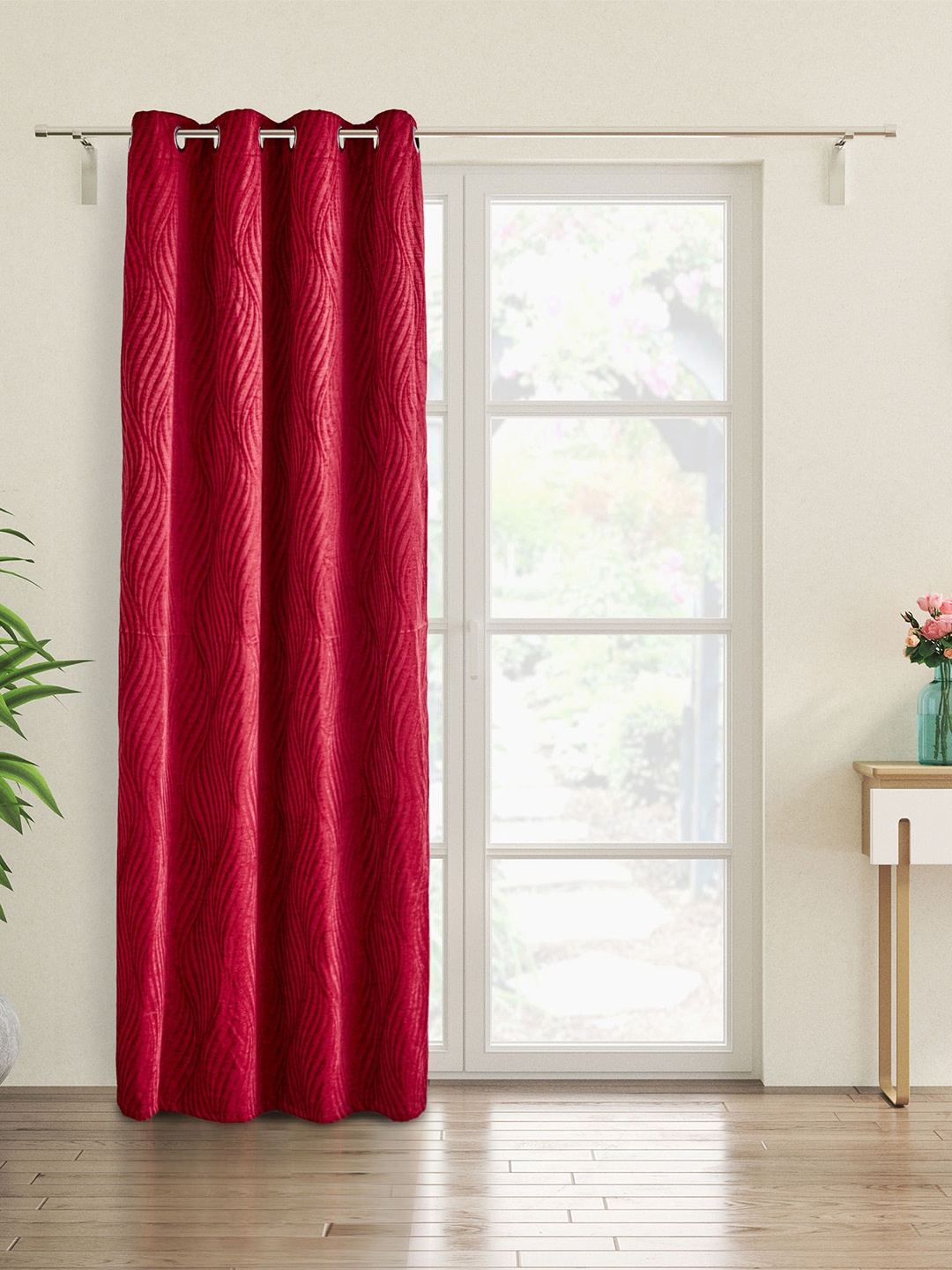 

Home Centre Calamus Red Jacquard Black Out Door Curtain