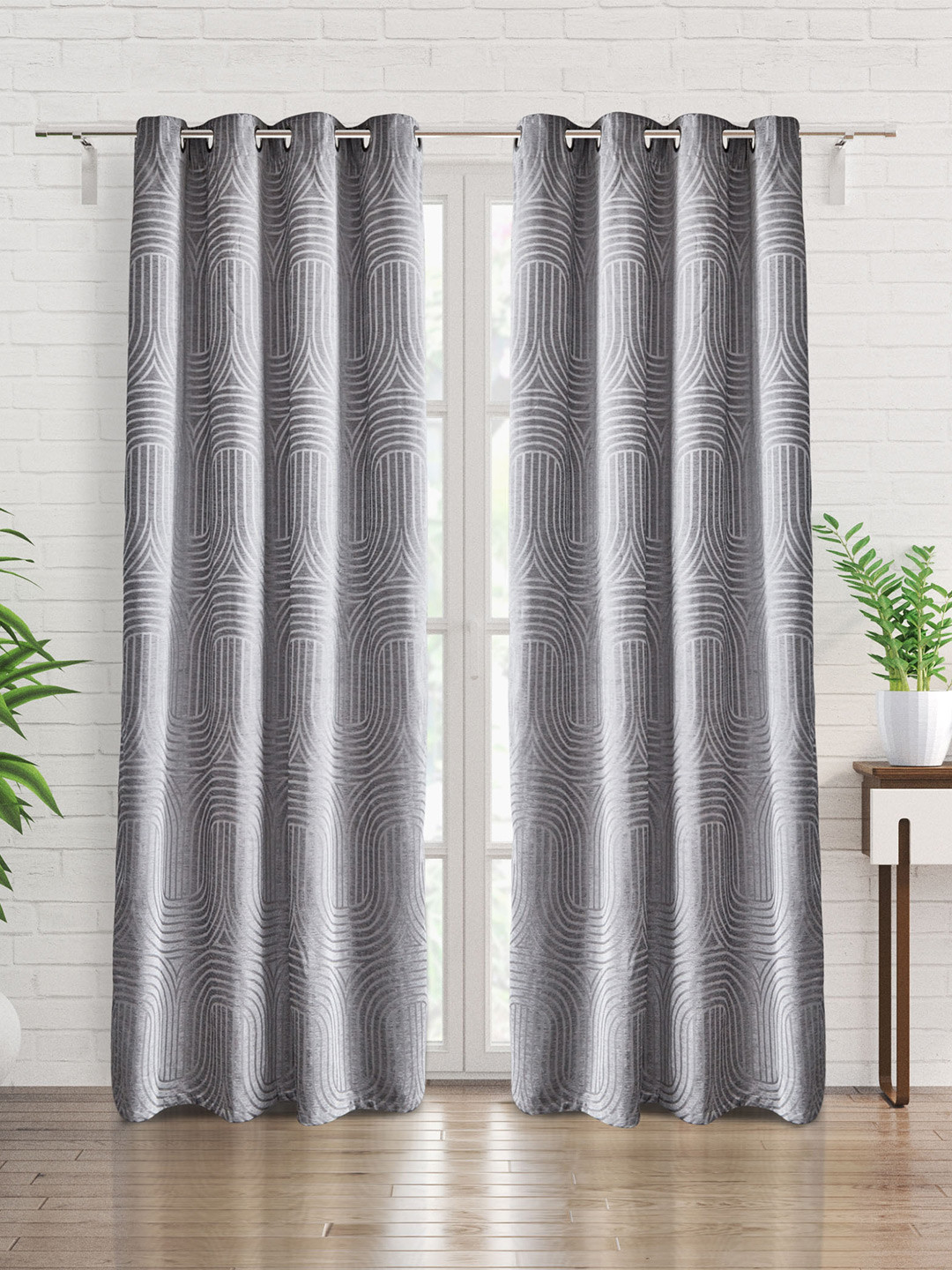 

Home Centre Grey 2-Pieces Geometric Black Out Door Curtains