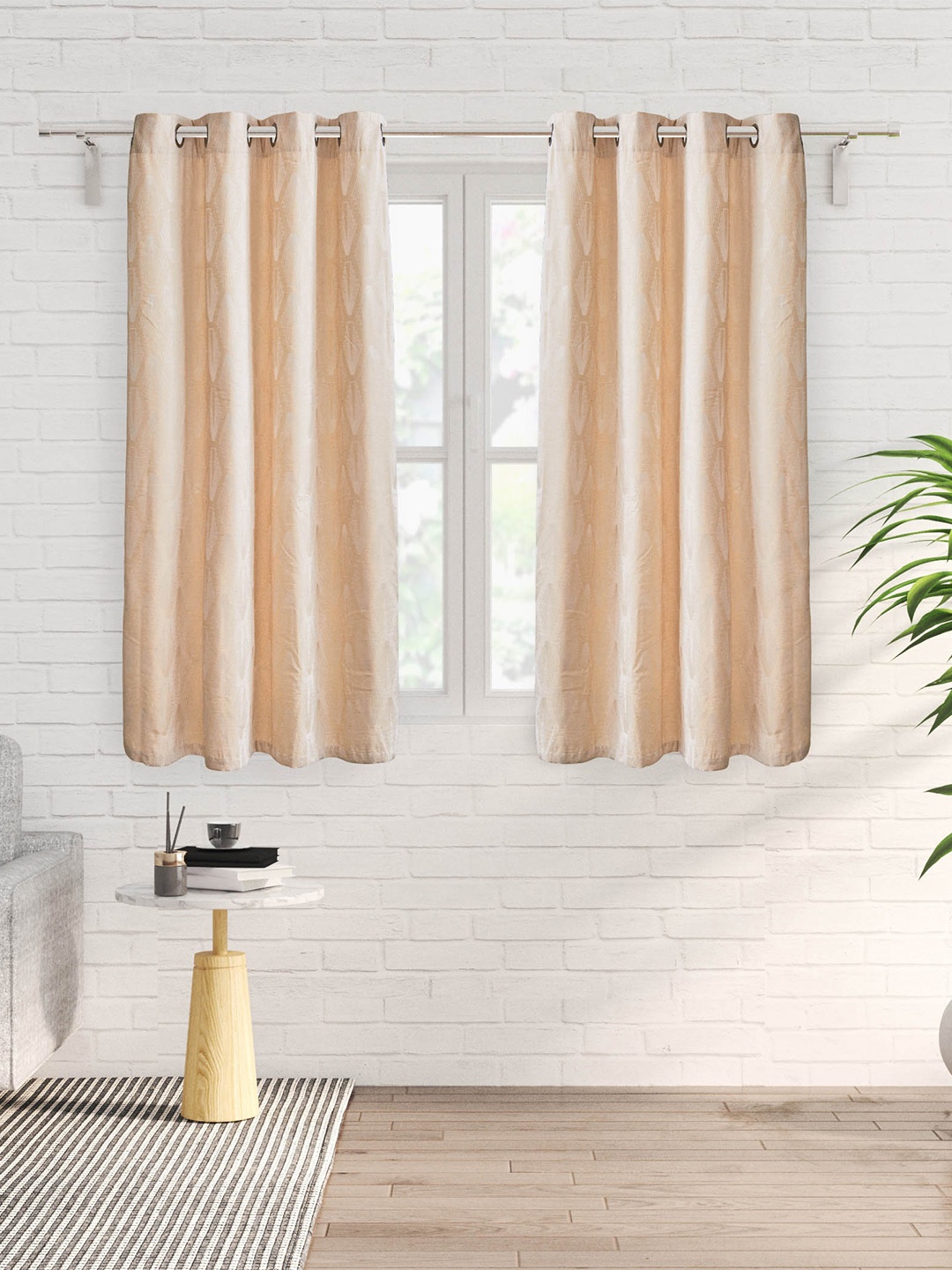 

Home Centre Calamus Beige & White Ethnic Motifs Jacquard Black Out Window Curtain