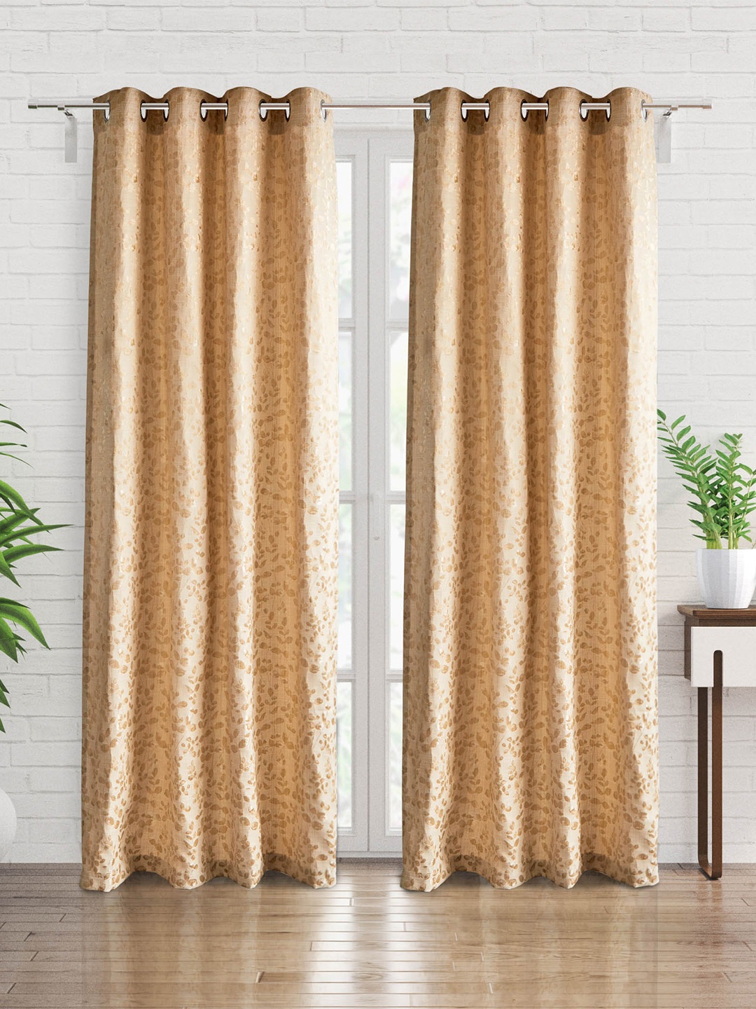 

Home Centre Morris Brown 2 Pieces Floral Jacquard Black Out Door Curtains