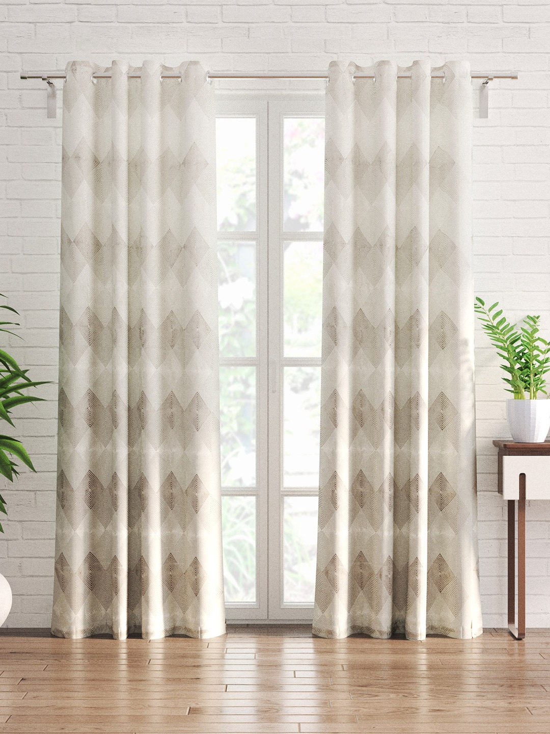 

Home Centre Grey & White 2-Pieces Geometric Black Out Door Curtains