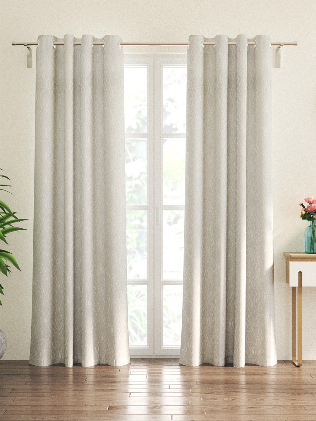 

Home Centre Crystal White 2 Pieces Floral Sheer Door Curtains