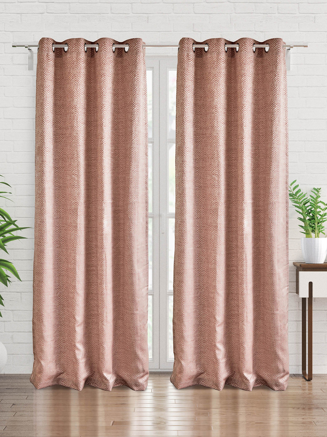 

Home Centre Peach-Coloured 2-Pieces Geometric Black Out Door Curtains