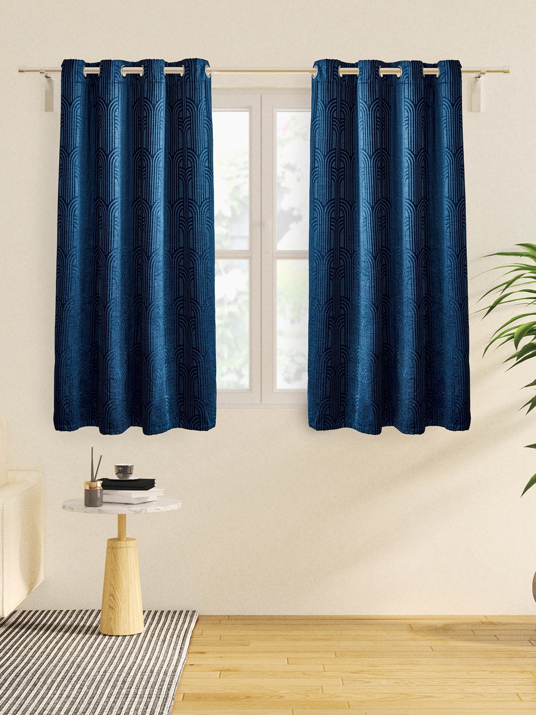 

Home Centre Calamus Blue Self Design Black Out Window Curtain