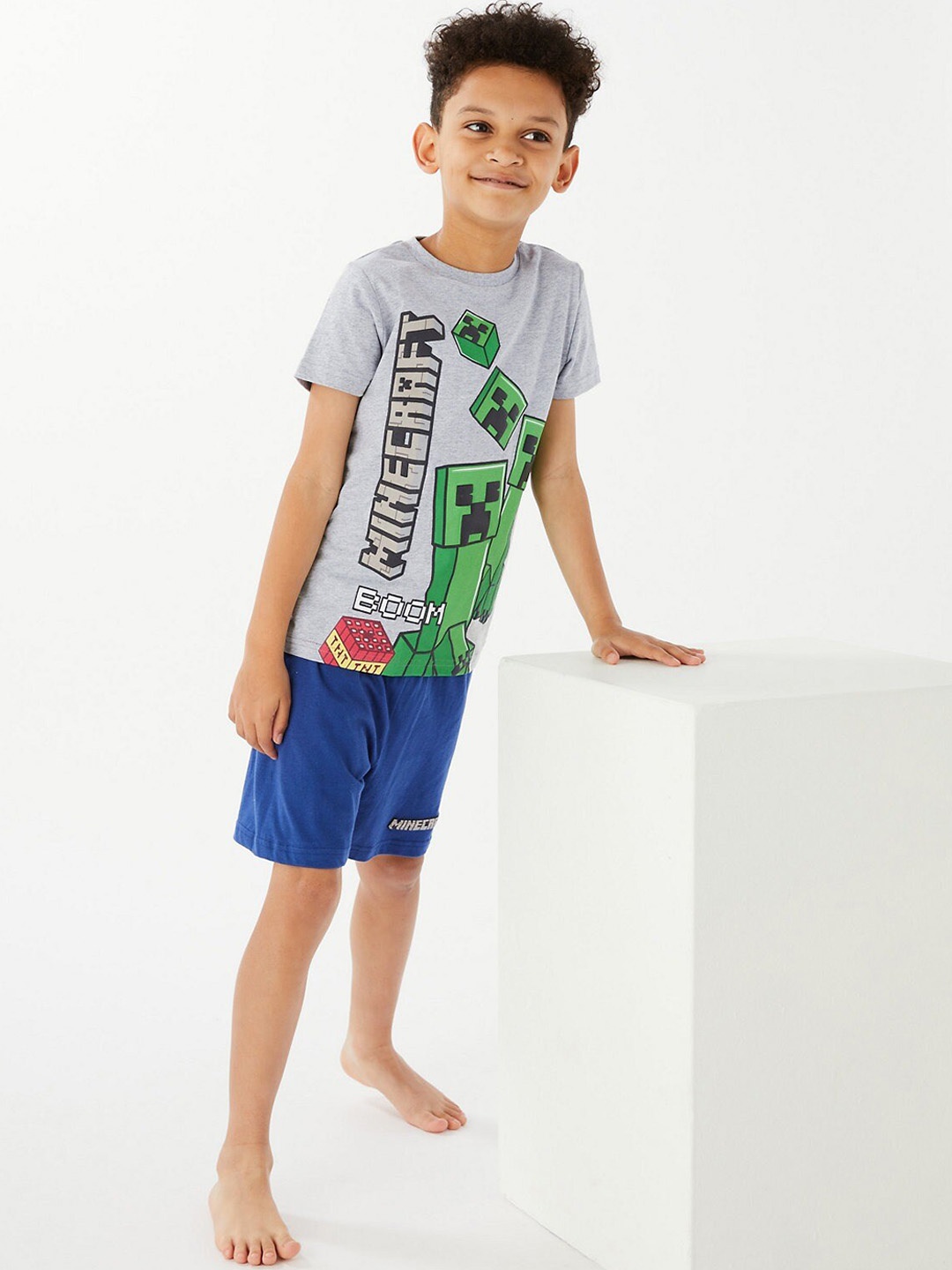 

Marks & Spencer Boys Minecraft Printed Cotton Night suit, Grey
