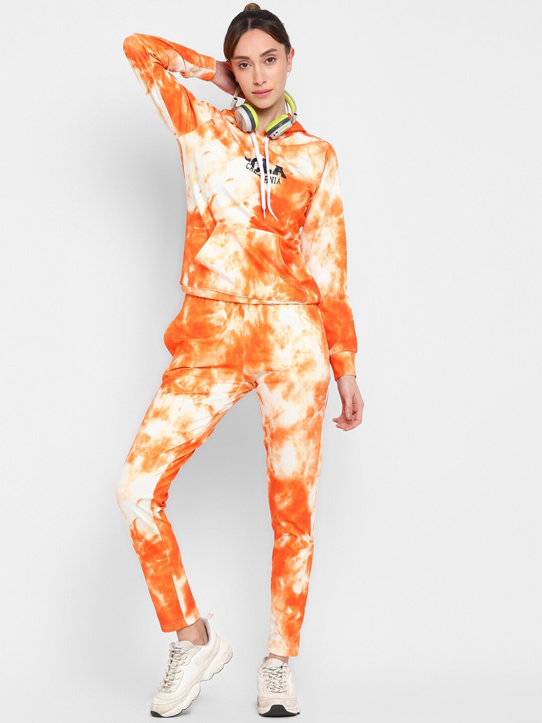 

UCLA Tie & Dye Printed Mid-Rise T-Shirt With Trackpant, Orange
