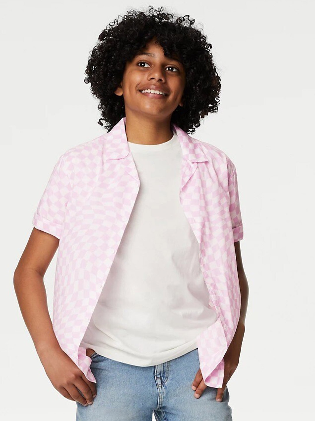 

Marks & Spencer Boys Geometric Printed Casual Shirt With T-Shirt, Pink