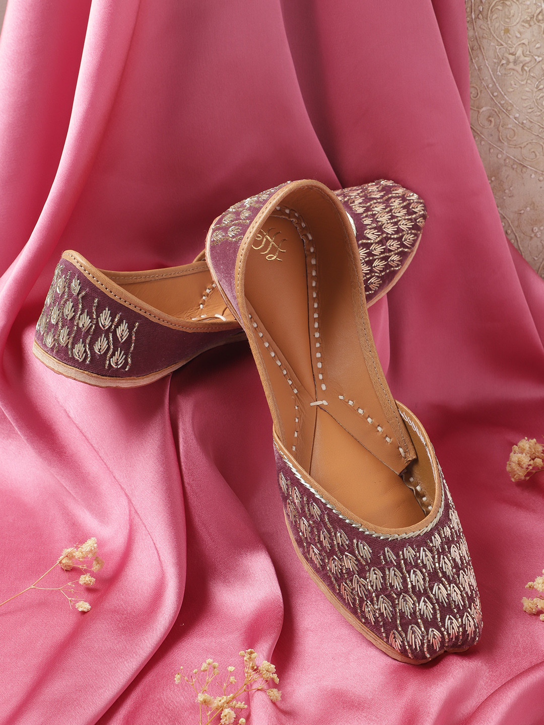 

House of Pataudi Women Embellished Handcrafted Mojaris, Burgundy