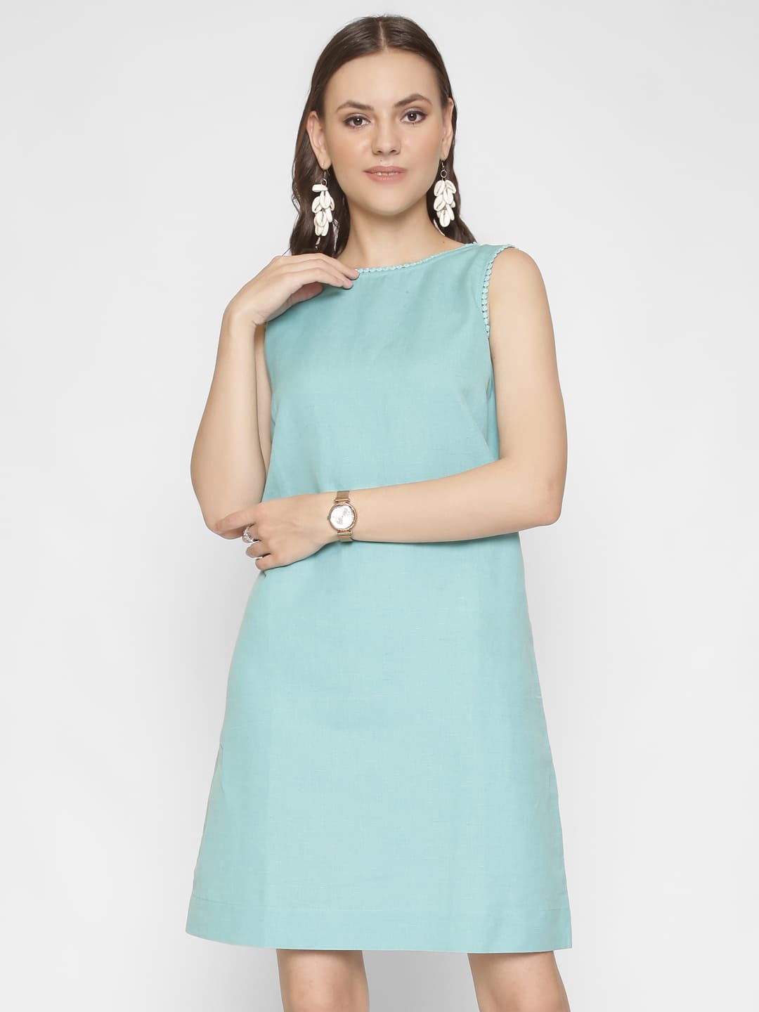 

250 DESIGNS Boat Neck Lace Inserts A-Line Dress, Green