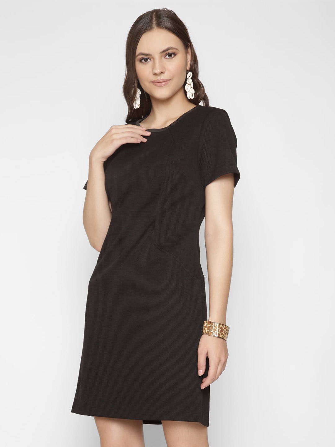 

250 DESIGNS Round Neck Short Sleeves T-shirt Dress, Black