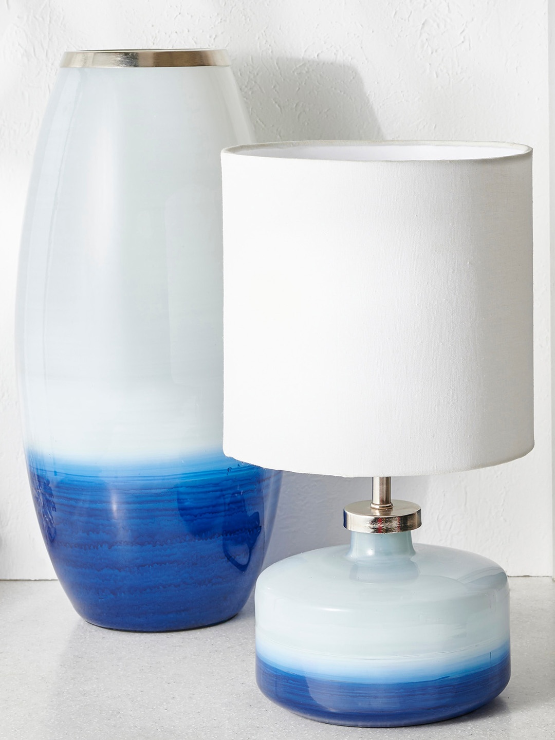 

Home Centre Splendid Santorini Blue Ombre Glass Vase With Metal Ring