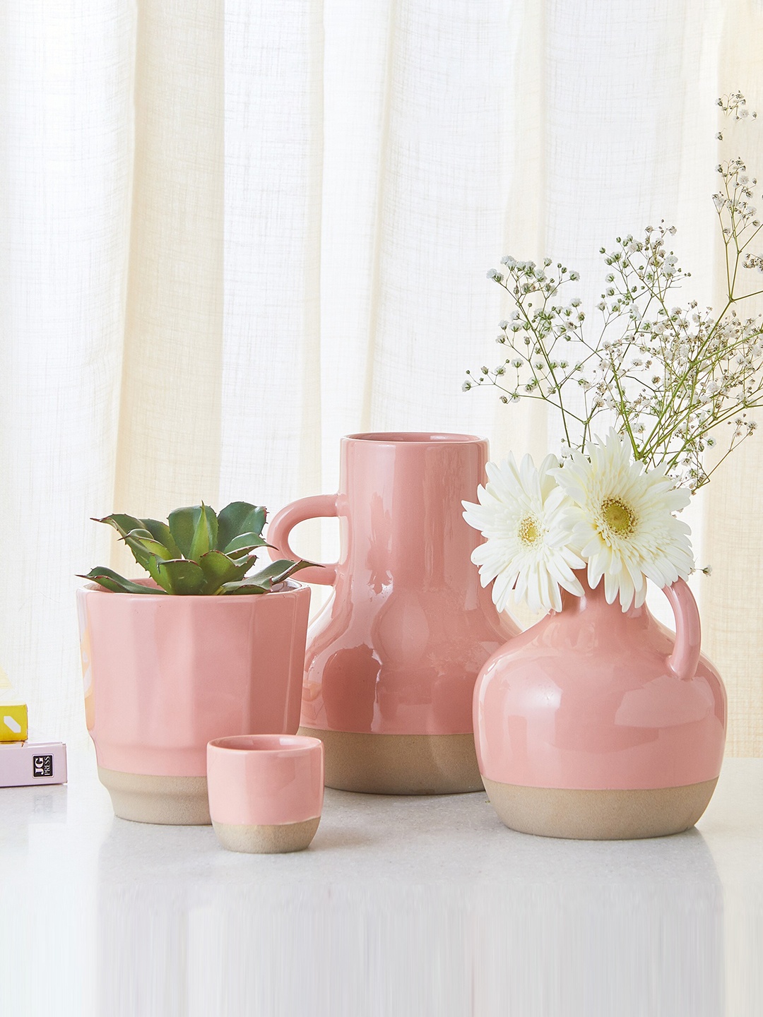 

Home Centre Colour Refresh Pink Colourblocked Vase With Handle