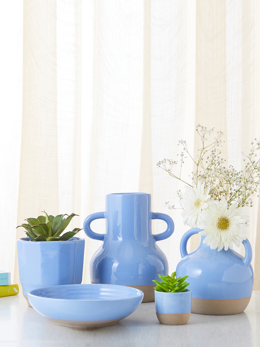 

Home Centre Colour Refresh Blue Colourblocked Glass Vase With Handle