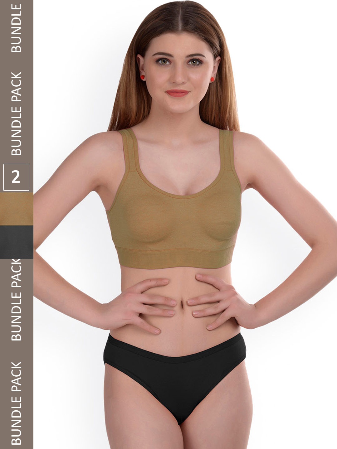 

PIBU Non Padded Bra & Brief Cotton Lingerie Set (Pack of 2), Beige