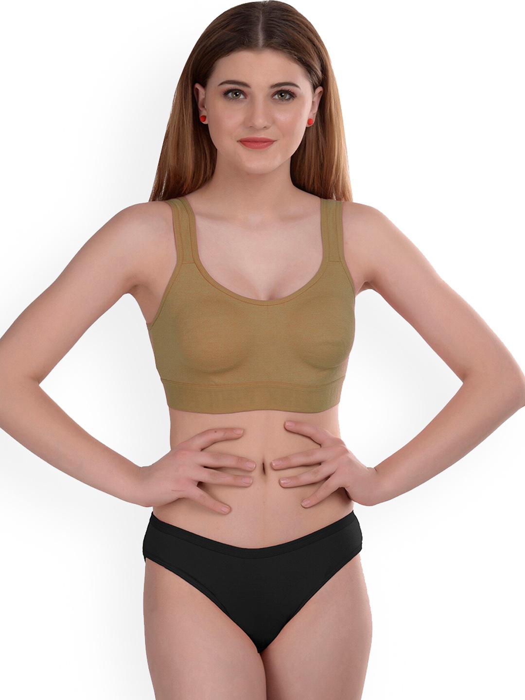 

PIBU Non Padded Bra & Brief Cotton Lingerie Set, Beige