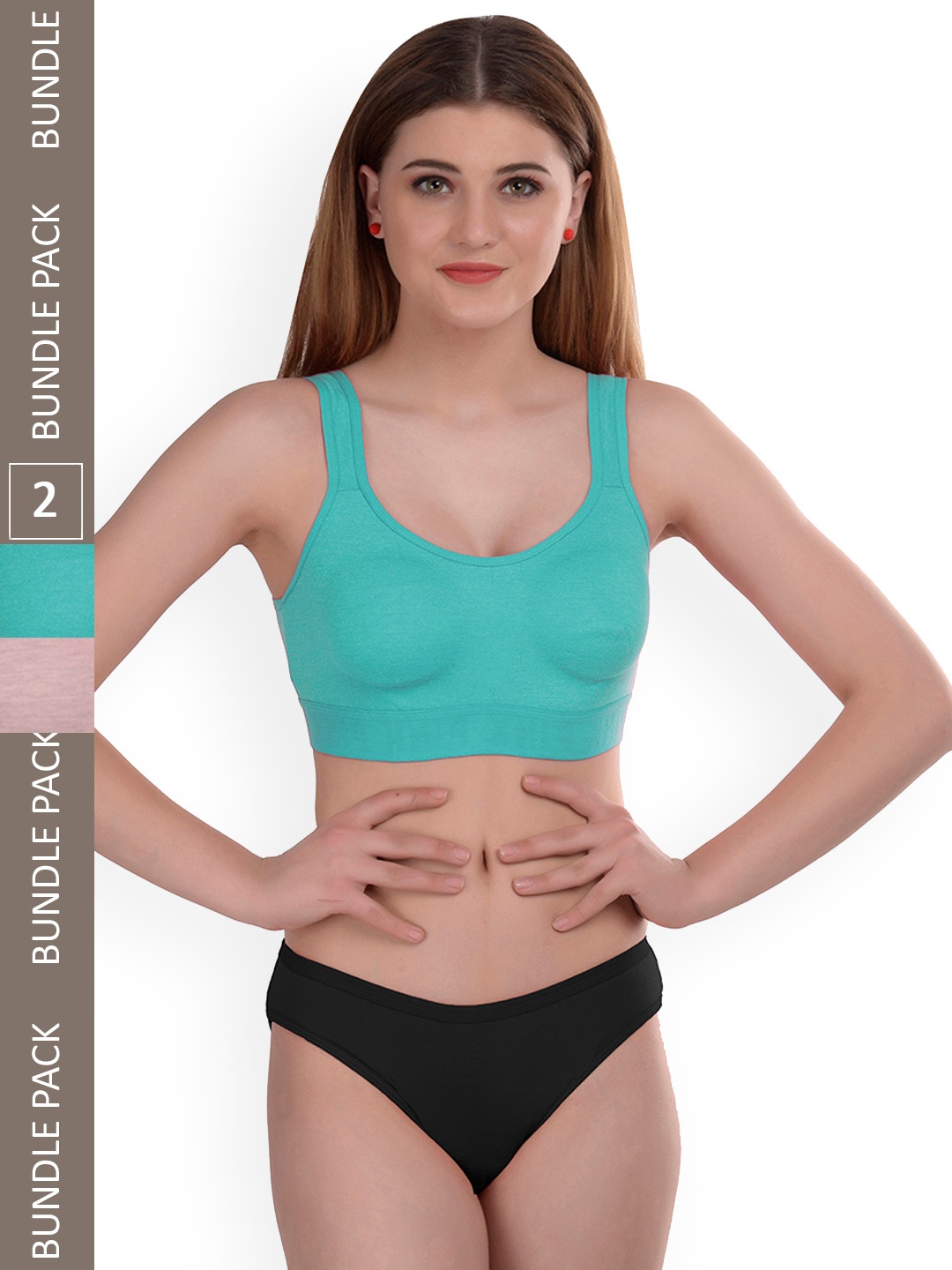 

PIBU Non Padded Seamless Bra & Brief Cotton Lingerie Set (Pack of 2), Turquoise blue