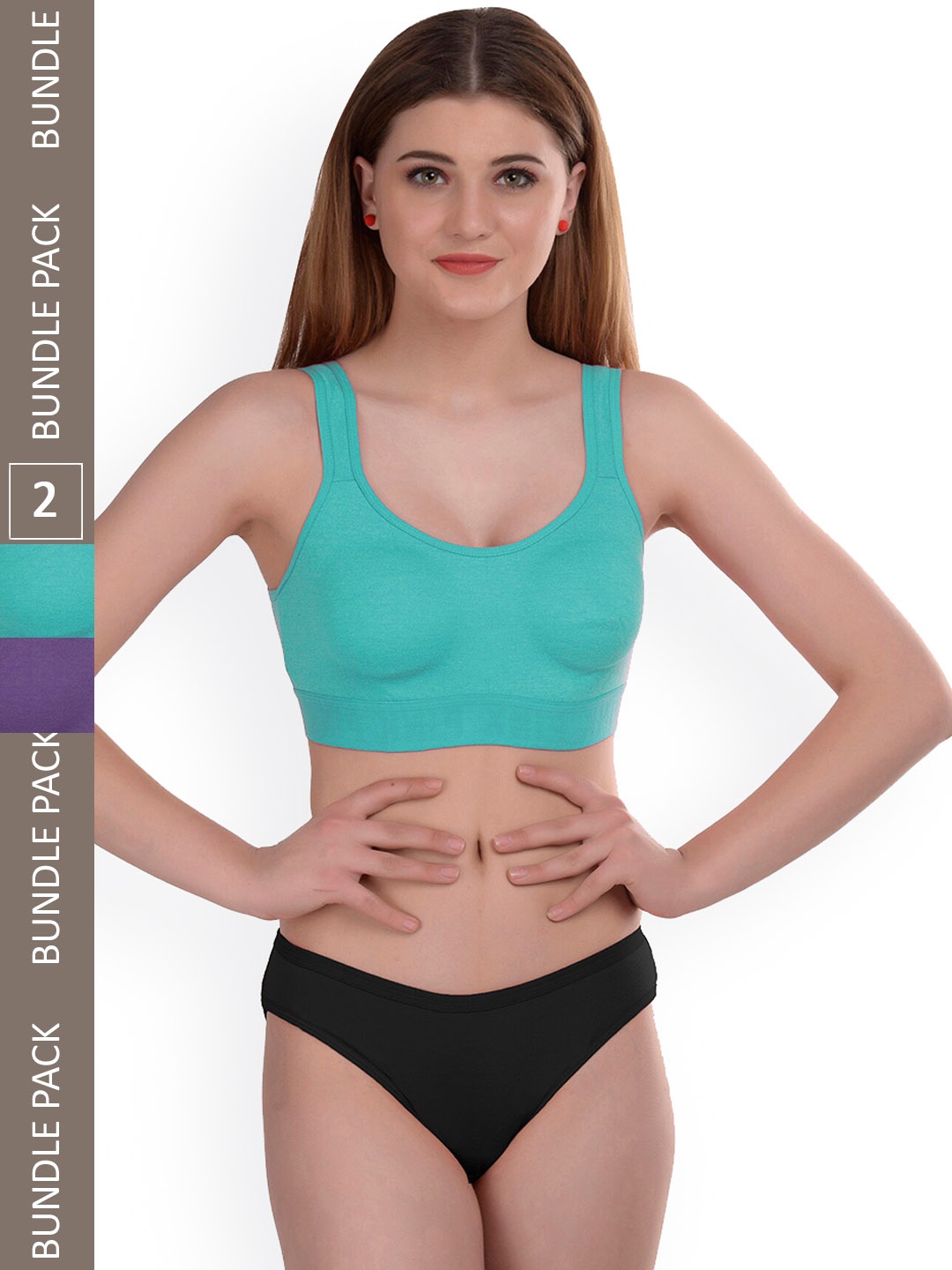 PIBU Non Padded Seamless Bra & Brief Cotton Lingerie Set (Pack of 2), Blue
