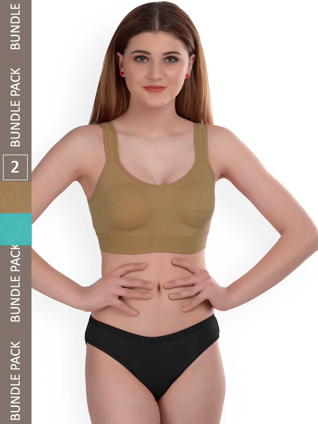 

PIBU Non Padded Seamless Bra & Brief Cotton Lingerie Set (Pack of 2), Beige