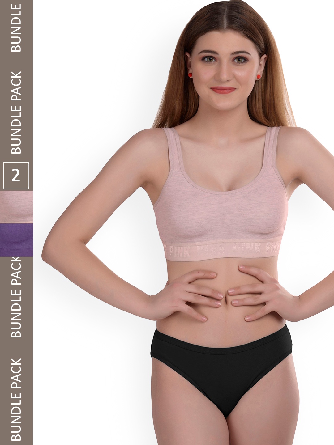 

PIBU Pack Of 2 Non Padded Cotton Lingerie Set, Purple