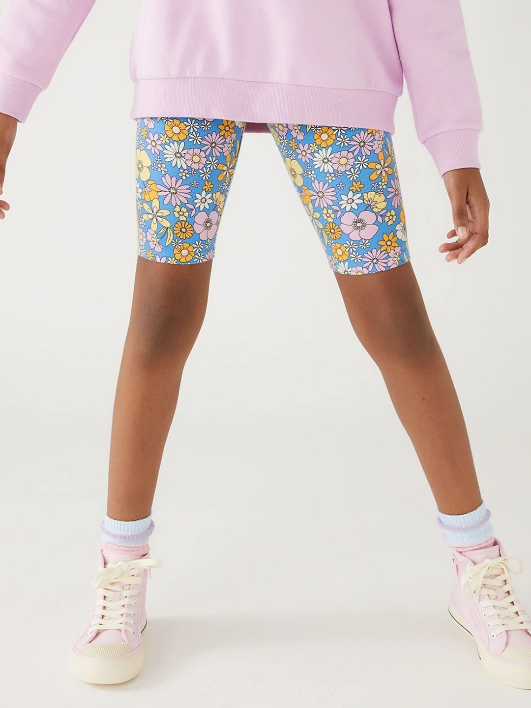 

Marks & Spencer Girls Floral Printed High-Rise Shorts, Blue