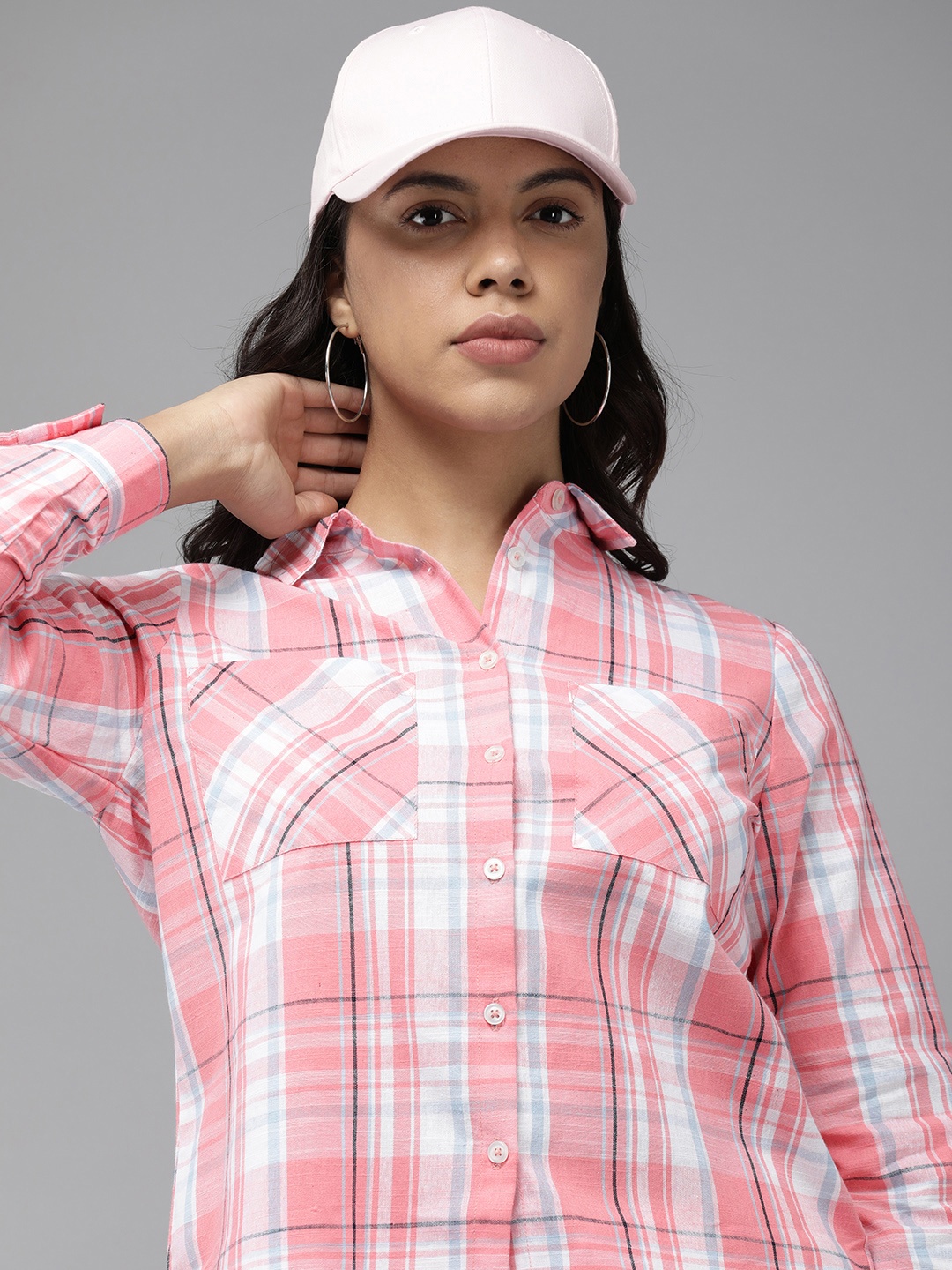 Roadster Women Standard Opaque Checked Casual Shirt, Pink