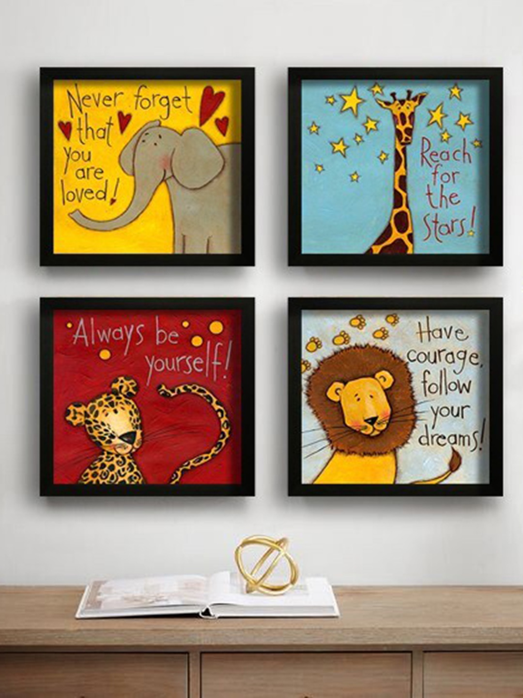 

SAF 4-Pcs Yellow & Brown Motivational Quotes Painting WallArt
