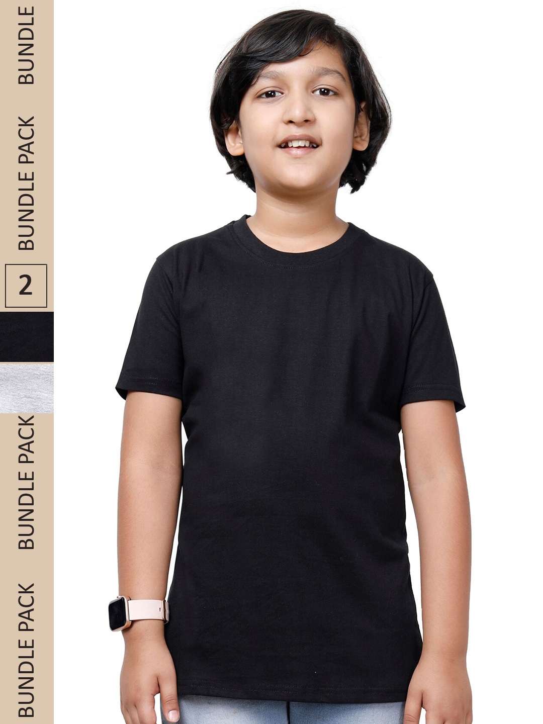 

IndiWeaves Boys Pack of 2 Round Neck Regular Fit Cotton T-shirt, Black
