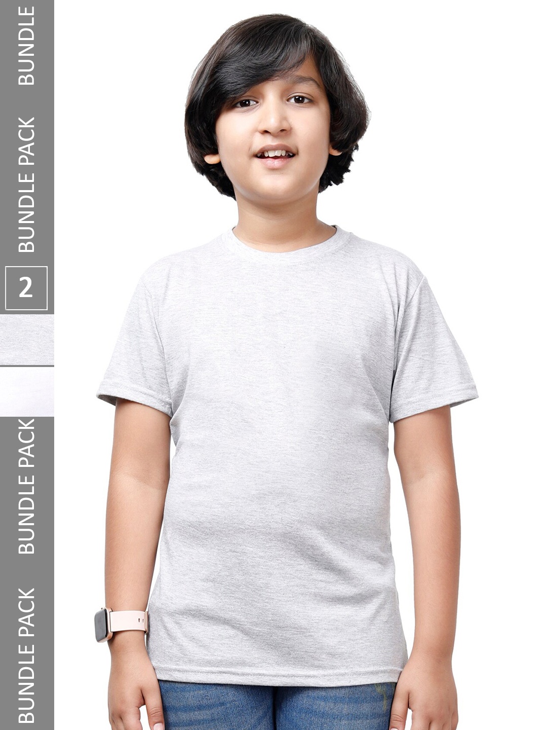 

IndiWeaves Boys Pack Of 2 Round Neck Cotton T-shirt, Grey