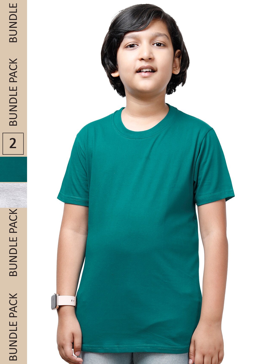

IndiWeaves Boys Pack Of 2 Round Neck Cotton T-shirt, Green