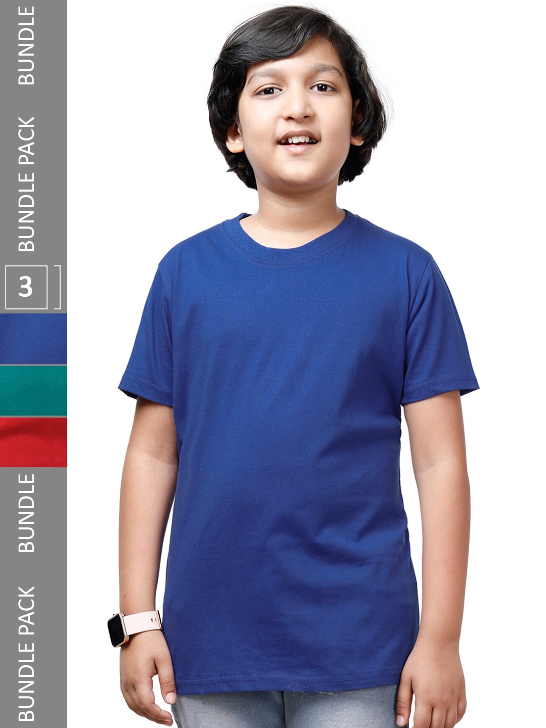 

IndiWeaves Boys Pack of 3 Round Neck Cotton T-Shirt, Black