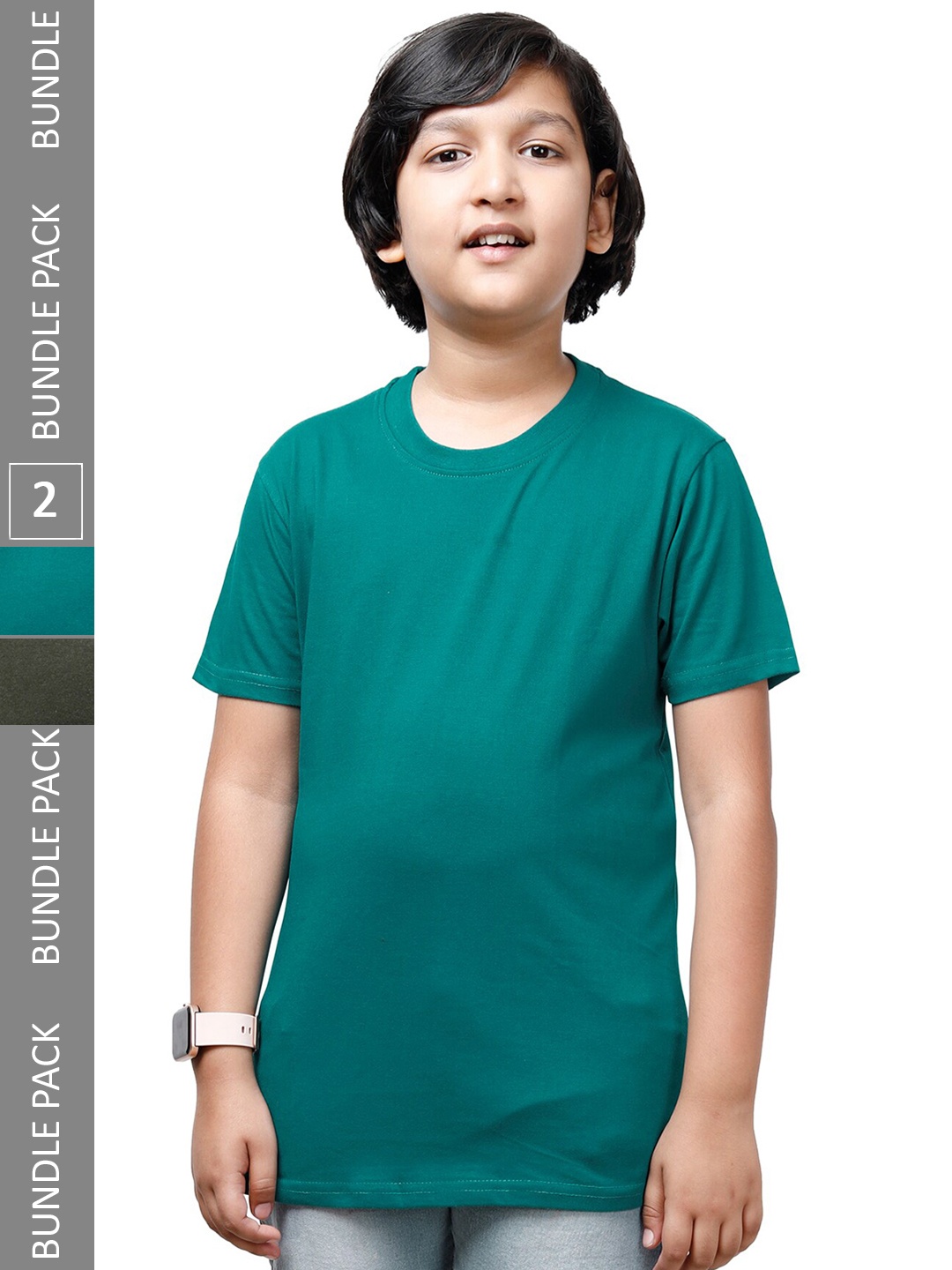 

IndiWeaves Boys Pack Of 2 Short Sleeves Cotton T-shirt, Olive