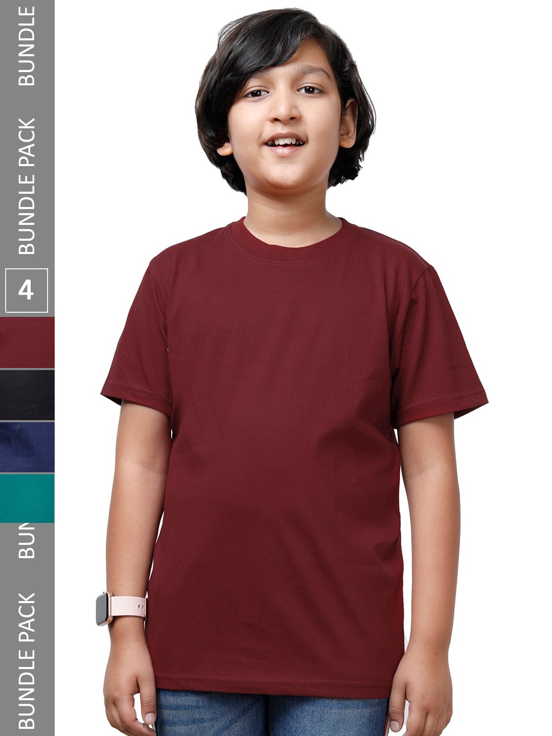 

IndiWeaves Pack Of 4 Boys Round Neck Cotton Casual T Shirt, Maroon