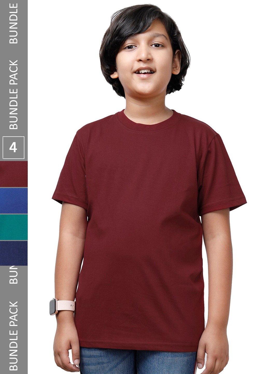 

IndiWeaves Pack Of 4 Boys Round Neck Cotton Casual T Shirt, Maroon